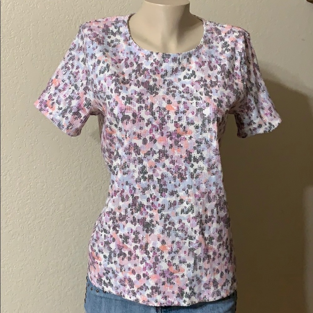 DKNY Top Blouse Sequined Multicolor Sz M NEW NWT